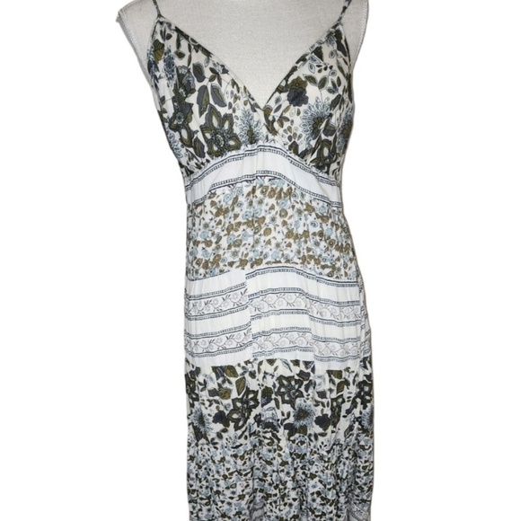 Jane Ashley Sleeveless Maxi Dress Medium White Green Vneck Prairie Floral Cotton - Picture 1 of 7